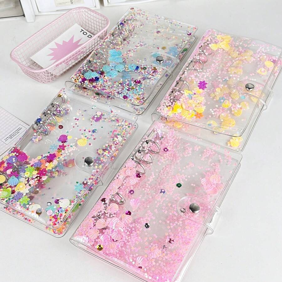 Zazumi A6 Size Transparent Colored, Shell Spiral Notebook Set, Simple 6-Hole Loose-Leaf Notebook Cover, Stickers, Adhesive Paper, School Supplies, Must-Have For The New Semester - multi-color - View 1
