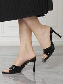 Sleekvia 女士性感穆勒鞋，夏季透气高跟方头凉鞋，细跟前卫优雅咖啡棕色 - 黑色 - 查看 6