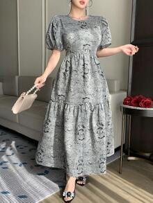 DAZY Vestido Elegante de Verão com Mangas em Pétalas Jacquard para Uso Diário, Vestido de Verão - Preto - Visão 4