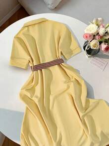 GlowEve Women's Bat Print Short Sleeve Single-Breasted Casual Shirt Midi Dress - Yellow - View 2