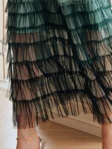 Anewsta Gradient Green Mesh Patchwork Tulle Skirt, Suitable For Party And Daily Wear - Green - View 7