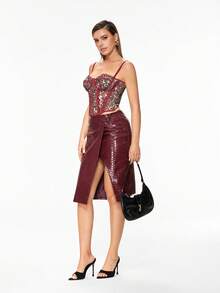 Glitzique Sandalias de tacón alto con puntera puntiaguda y decoración de pirámide negra para mujer, sandalias de tacón alto glamorosas para fiestas - Negro - Ver 8