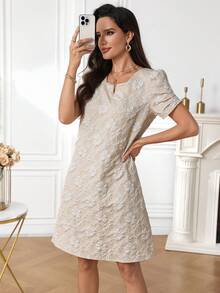 Miaspire Women's Summer Dress With Notched V-Neck And Short Sleeves - Khaki - View 7