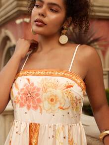 Travachic 大码女士度假印花休闲吊带裙，春夏，女士夏季服装，女士沙滩装，女士，春假，女士音乐会服装，波西米亚风，锐舞服装，热带度假，节日，浪漫夏季连衣裙，女士波西米亚风连衣裙，女士热带风连衣裙，女士连衣裙，度假新款，女士连衣裙 - 橘色 - 查看 4