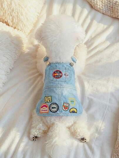 PETSIN 1pc Colorful Vintage Patchwork Pet Dress With Adjustable Shoulder Straps, Suitable For Cats And Dogs, Fashionable Clothing For Small Dogs