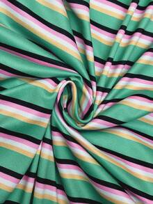 SHEIN LUNE Đầm nữ dáng suông kẻ sọc, có thắt lưng trang trí, thích hợp cho kỳ nghỉ hè, đi làm, mặc hàng ngày, là trang phục thời trang cơ bản với tay ngắn và chiều dài đến đầu gối. - Nhiều màu - Xem 7