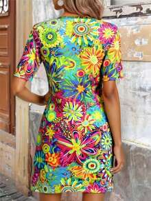 女士印花中长连衣裙，夏季新品 - 彩色 - 查看 2