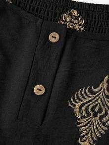 Ellevyn 大码女式花卉刺绣方领喇叭袖荷叶边下摆优雅连衣裙 - 黑色 - 查看 12