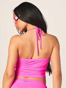 Missguided x Playboy V领吊带背心搭配热裤两件套夏季套装露脐背心组合 - 粉色 - 查看 2