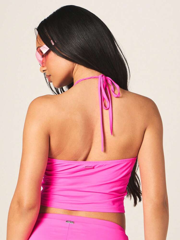 Missguided x Playboy V Neck Halter Cami Top With Booty Shorts Two Piece Set Summer Matching Co Ord Outfit Crop Tank Bundle