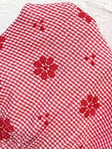 SHEIN 孕妇碎花格纹松紧腰带荷叶边休闲舒适短裤 - 紅色 - 查看 5