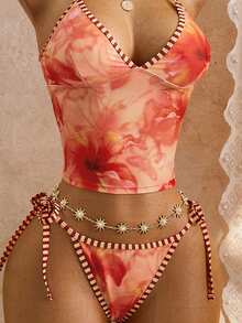 Swim Mod 女士印花吊带比基尼泳衣套装，适合海滩度假 - 彩色 - 查看 5