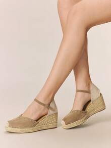 Styleloop Women's Fashionable Versatile Buckle Design Thick Sole Wedge Sandals For Daily Wear Holiday Travel Essential Boho Cowgirl Outfit - Khaki - View 1