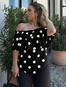 Jeta Ari Women's Ruffled Polka Dot Off Shoulder Fashion Blouse - Multicolor - View 6