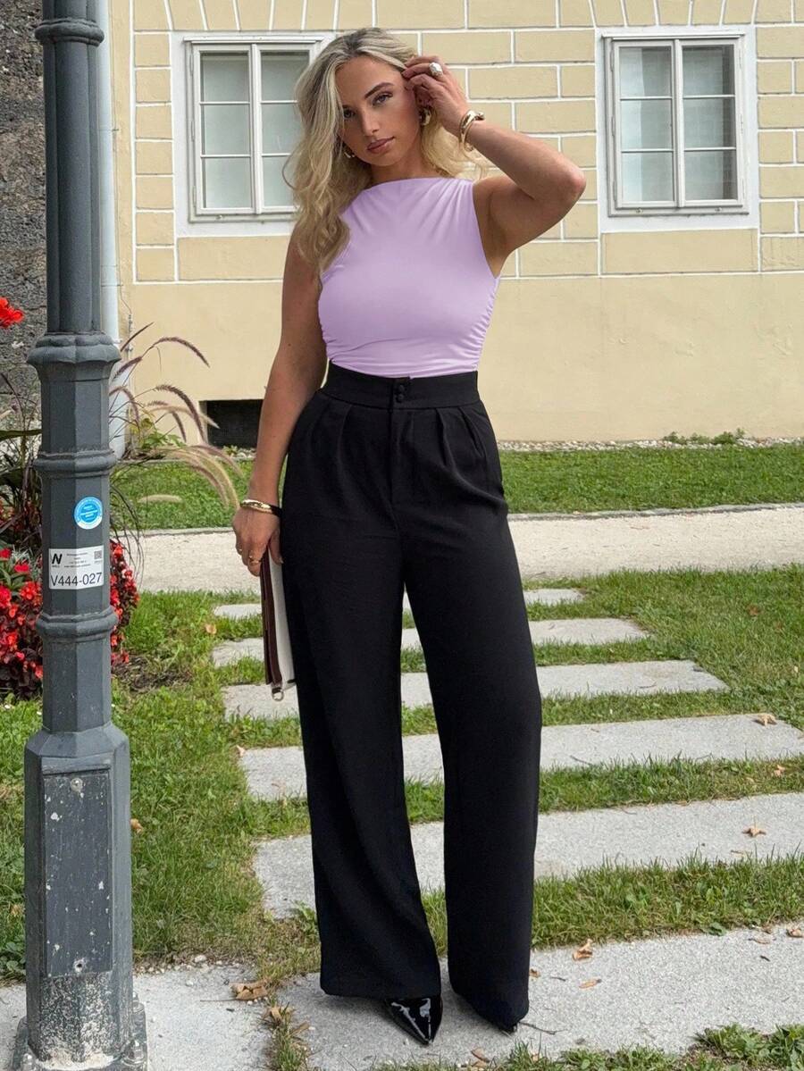 Jeta Ari Women's Solid Color Pleated Slim Fit Casual Tank Top - Mauve Purple - View 1