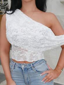 Vassilux 女式蕾丝提花细肩带背心，适合夏季秋季女装返校季 - 白色 - 查看 4