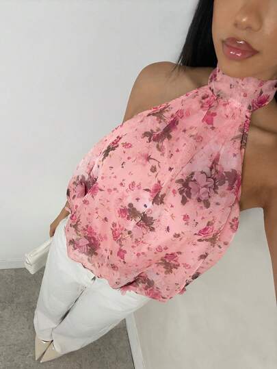 Glamine 浪漫花卉印花刺绣露背女式上衣