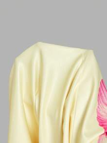 SHEIN MOD 女士印花优雅收腰中长连衣裙，适合约会和派对穿着 - 黃色 - 查看 8