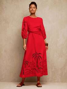 Travachic Vestido de tecido liso em cor sólida para mulheres, ideal para férias. - Vermelho - Ver 6