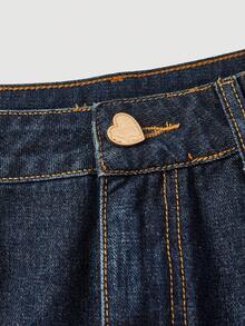 Sweetra Chân váy denim nữ màu trơn tối giản phong cách thường ngày - Màu xanh lam - Xem 5