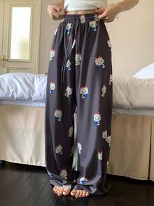 DAZY Cartoon Bear All-Over Print Loose Women's Pajama Bottoms - Black - View 4