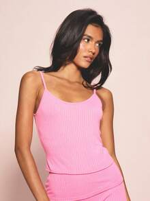 MISSGUIDED 女士罗纹针织吊带背心和高腰热裤睡衣套装家居服 - 玫紅色 - 查看 4