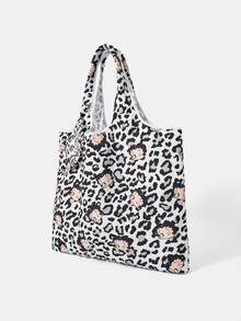 Betty Boop x SHEIN 1 Piece, Silver Leopard Print Red Lip Pattern Folding Shopping Bag, Large Capacity Waterproof Tote Bag. - Multicolor A - View 2