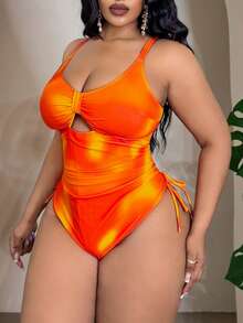 Slaydiva Traje de baño de una pieza con estampado de moda para vacaciones, talla grande - Multicolor - Ver 3