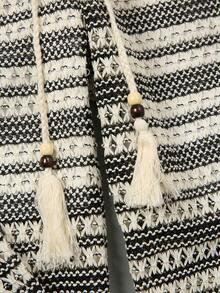 GlowEve 女士夏季休闲条纹流苏下摆背心和裤子两件套 - 黑與白 - 查看 3