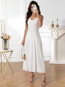 Miaspire 女士优雅纯色无袖连衣裙，夏季 - 白色 - 查看 2