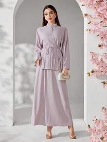 Veilorie Women's Solid Color Minimalist Long Sleeve Top And Long Pants 2 Pieces Set - Mauve Purple - View 6