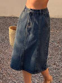 DAZY Women's Pocket Straight Loose Casual Versatile Denim Skirt - Blue - View 6