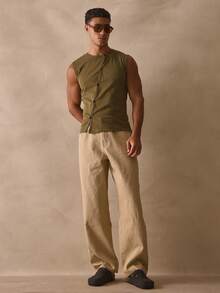 Musero Crew Neck Sleeveless Vest Style Top Asym Button Through Detailing Tank Top Spring Summer Essentials Beach Wear - Green - View 1