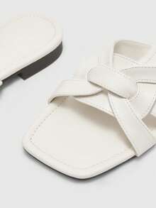 CUCCOO BIZCHIC Beach Daily Outer Wear Square Toe Slippers Women's Spring And Summer New Fashion Simple And Versatile Slip-On Shoes Holiday Comfortable Soft-Soled Sandals - Off-white - View 8