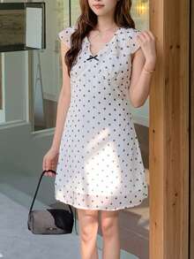 K-Vae 女士夏季新款V领波点荷叶边收腰短裙 - 彩色 - 查看 3