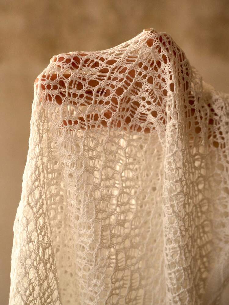 ASYMMETRICAL TEXTURED FAUX PEARL DECOR ROUND NECK SHEER COVER UP DRESS FOR CASUAL VACATION