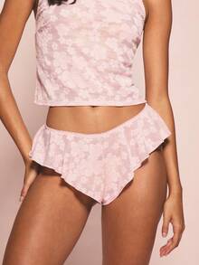 MISSGUIDED Light Pink Floral Lace Cami Vest And Frill Brief Lingerie Set For Intimate Occasions - Pink - View 2