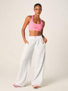 MISSGUIDED Women's High Waisted Light Grey Double Waistband Wide Leg Joggers Sweatpants For Casual Comfort And Loungewear - Light Grey - View 5