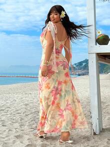 GalTyme Plus Size Women Beach Vacation Allover Print Dress,For Daily Commute,Date, Commute, Party,Fall /Autumn/Winter/Summer,Christmas,New Year,Thanksgiving,Party,Wedding,Beach,Graduati,Chic,Elegant,Casual,Going Out,Date,Appointment,Commute,Shining,Valentine's Day,Elegant ,Vacation,Casual,Y2k,Going Out,Graduation,Beach,Party, Summer Dresses - Multicolor - View 3