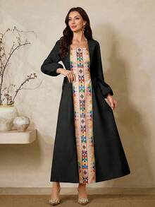 Al Najma Đầm maxi Thổ Nhĩ Kỳ thanh lịch dành cho nữ, kiểu dáng truyền thống Ả Rập, mẫu mới mùa Xuân/Hè. - màu đen - Xem 3