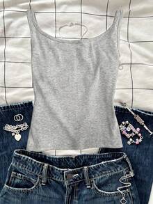 Glimmora Women's Casual Simple Gray Tank Top - Grey - View 2