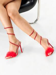 Glitzique Giày cao gót Stiletto thời trang mới, giày đi tiệc phong cách Âu Mỹ, giày cao gót màu đỏ đính đá Rhinestone gợi cảm - Đỏ - Xem 12