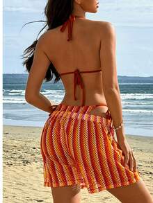 Swim Vcay-D 女士春夏提花面料挂脖三件套比基尼套装 - 彩色 - 查看 5