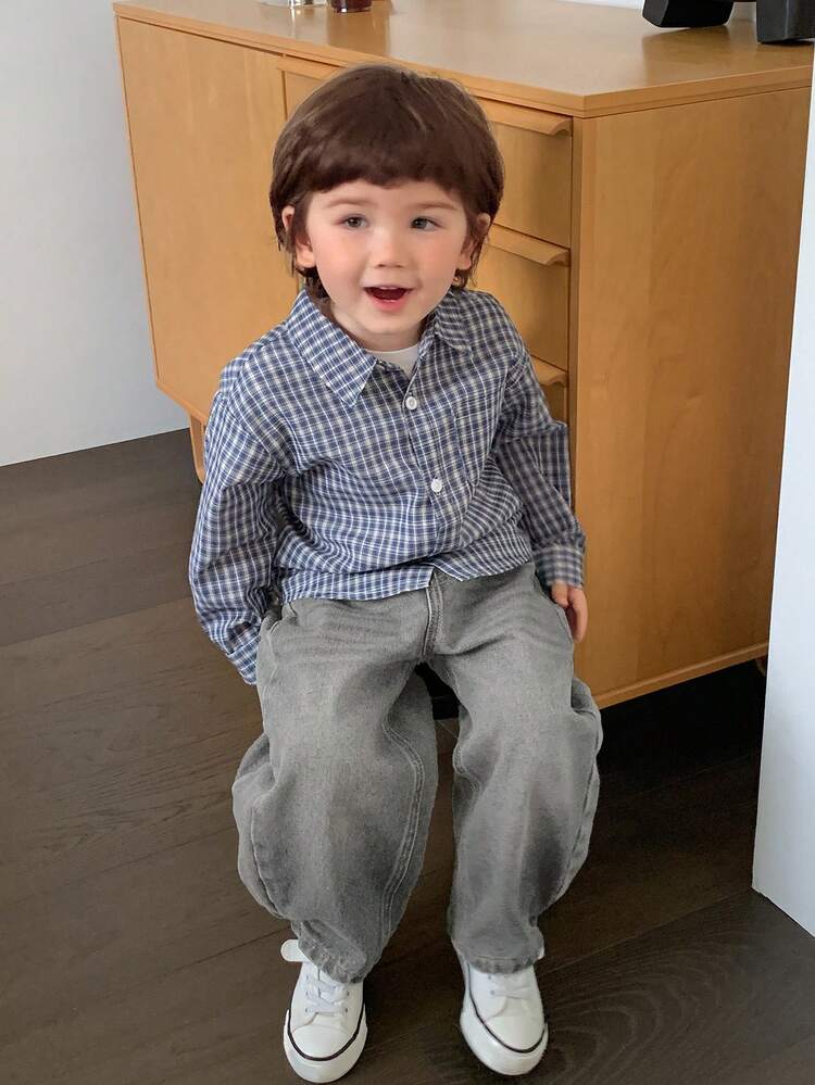 Toddler Boys' Loose Washed Distressed Denim, Casual Retro Streetwear, Versatile For All Seasons