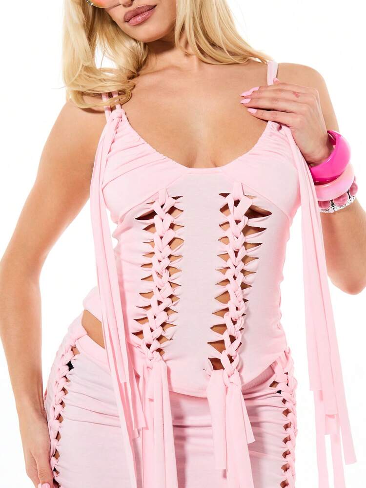 SUMWON WOMEN Pink Lace-Up Cut-Out Mini Dress