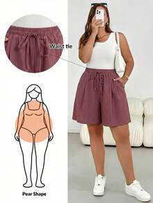 SHEIN Essnce Lila-rote strukturierte Stoffhose/Rock mit elastischem Bund für Damen in Große Größen, Frühling/Sommer Mode, lässig, locker, bequem, vielseitig, figurschmeichlernd, Sommerbekleidung, Damenbekleidung, Urlaubsoutfit, weite Hose, Sommerkurz - Violett - Übersicht 1