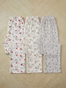 SHEIN 3PCS Women Sleep Bottoms - Multicolor - View 3