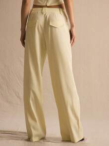MUSERA Fitted Flared Pocket Detail Low Rise Flared Co-Ord Trousers Only Spring Summer Cosy Cute Daily Girly Vacation Spring Outfit Casual Easter Casa De Muse - Light Yellow - View 3
