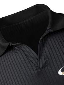 GymBeat Men's Letter Print Long Sleeve Sports Polo T-Shirt - Black - View 5