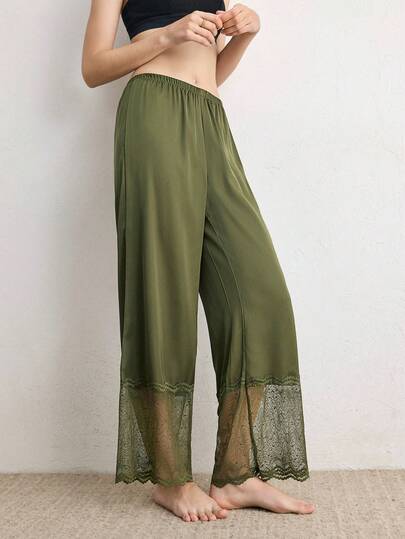 Ocili Women's Solid Color Elastic Waist Casual Pants, Loungewear